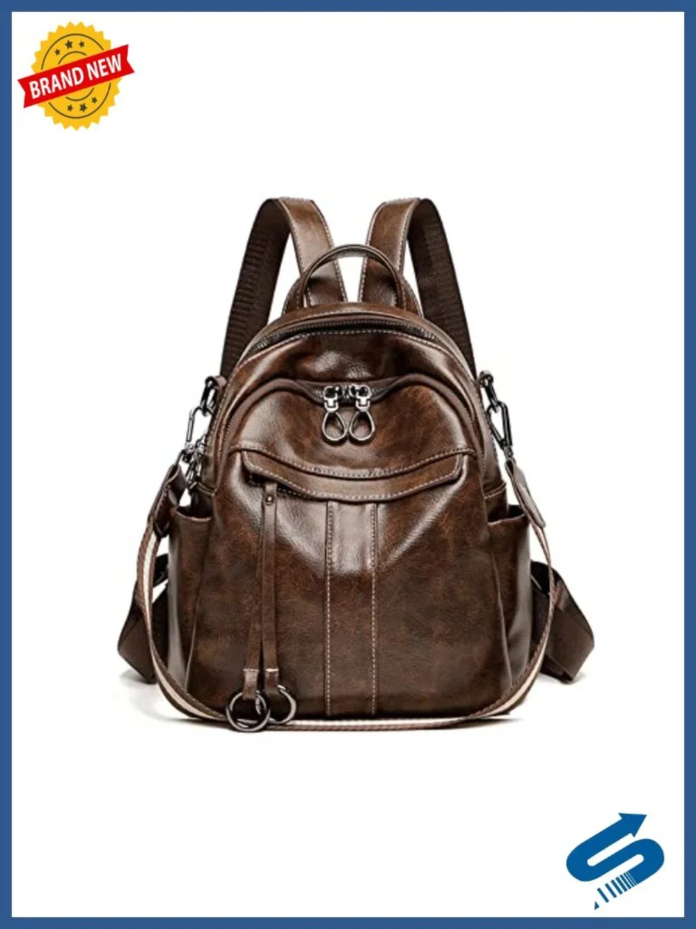 Faux Leather Backpack Purse for Women Convertible Shoulder Bag Rucksack